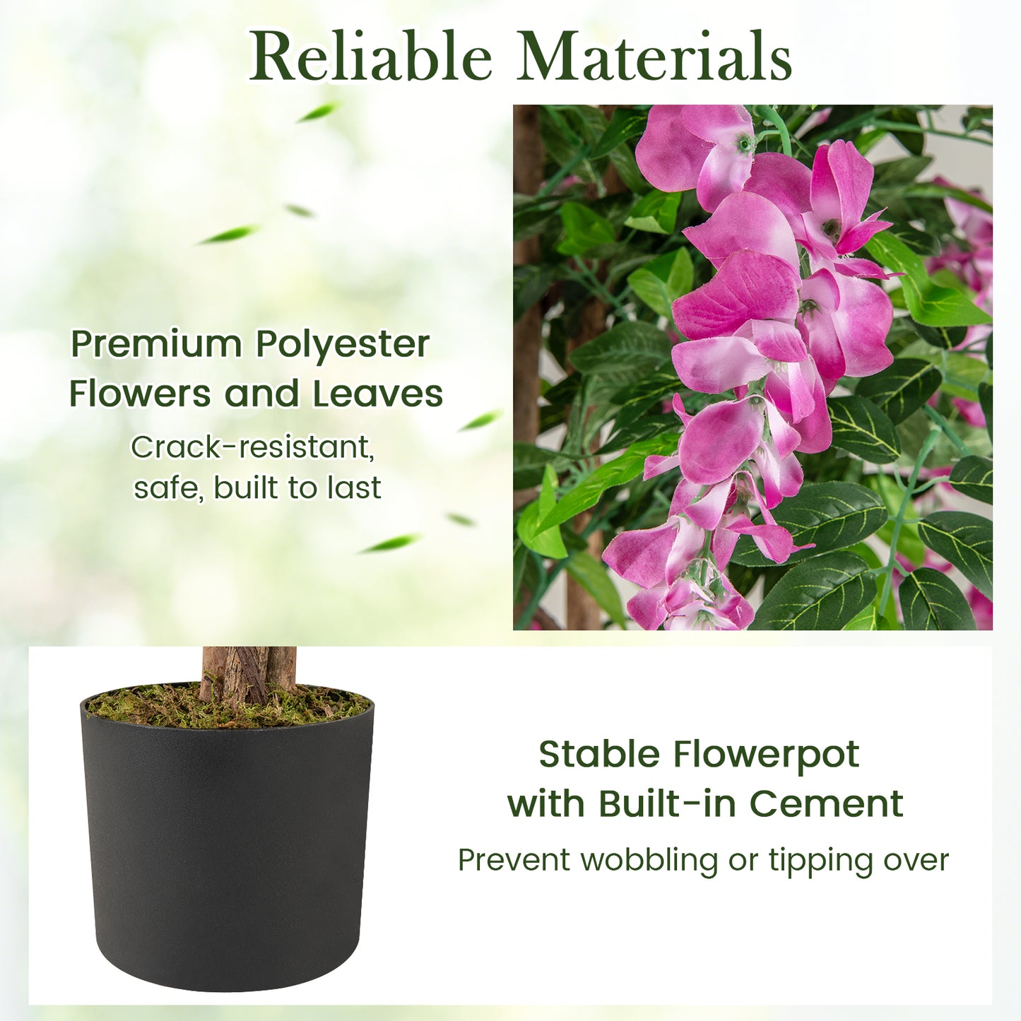 5.5 FT Faux Wisteria Plant in Nursery Pot with Blooming Flowers-Rose Red Kids Crystal