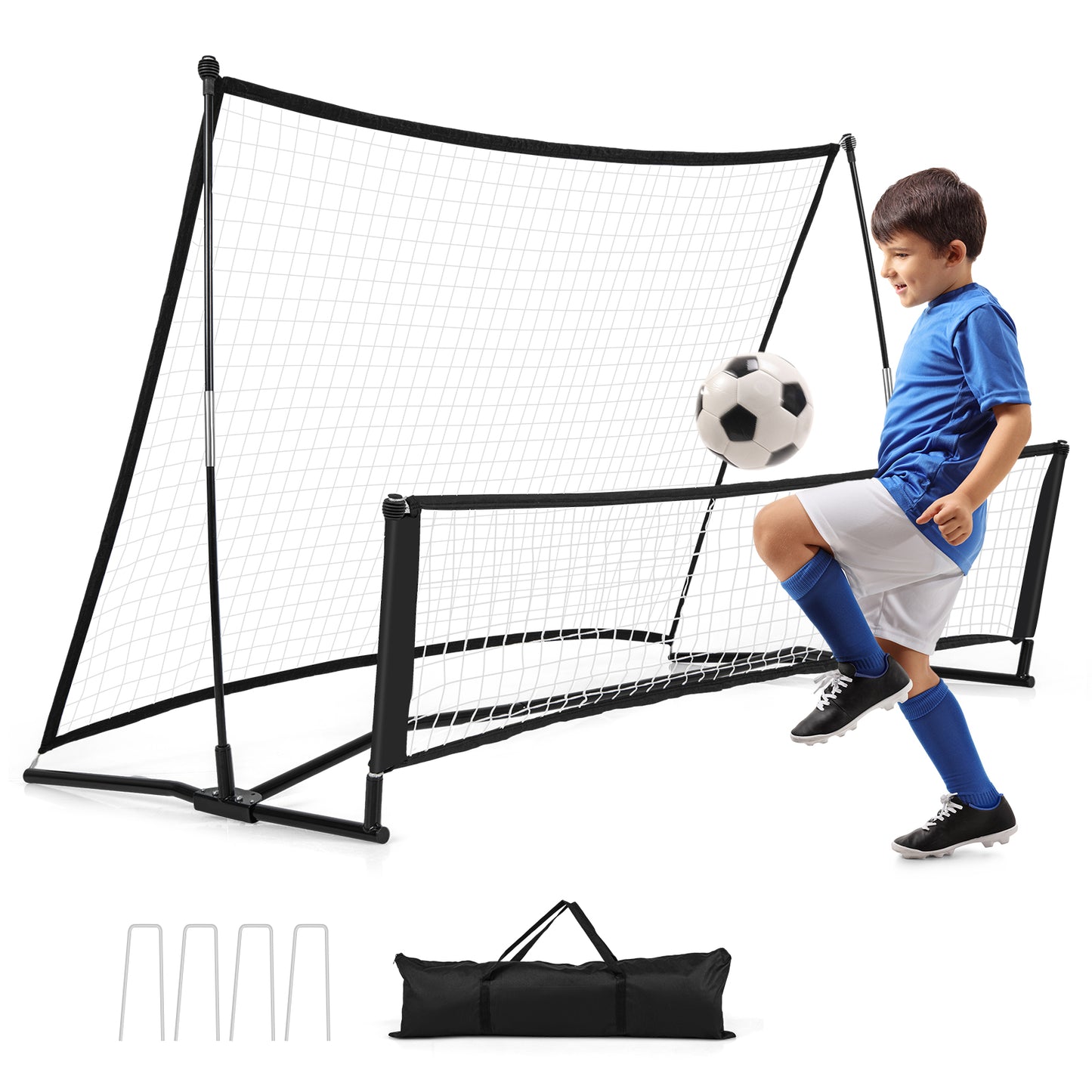 2-in-1 Portable Soccer Rebounder Net with Carrying Bag Kids Crystal
