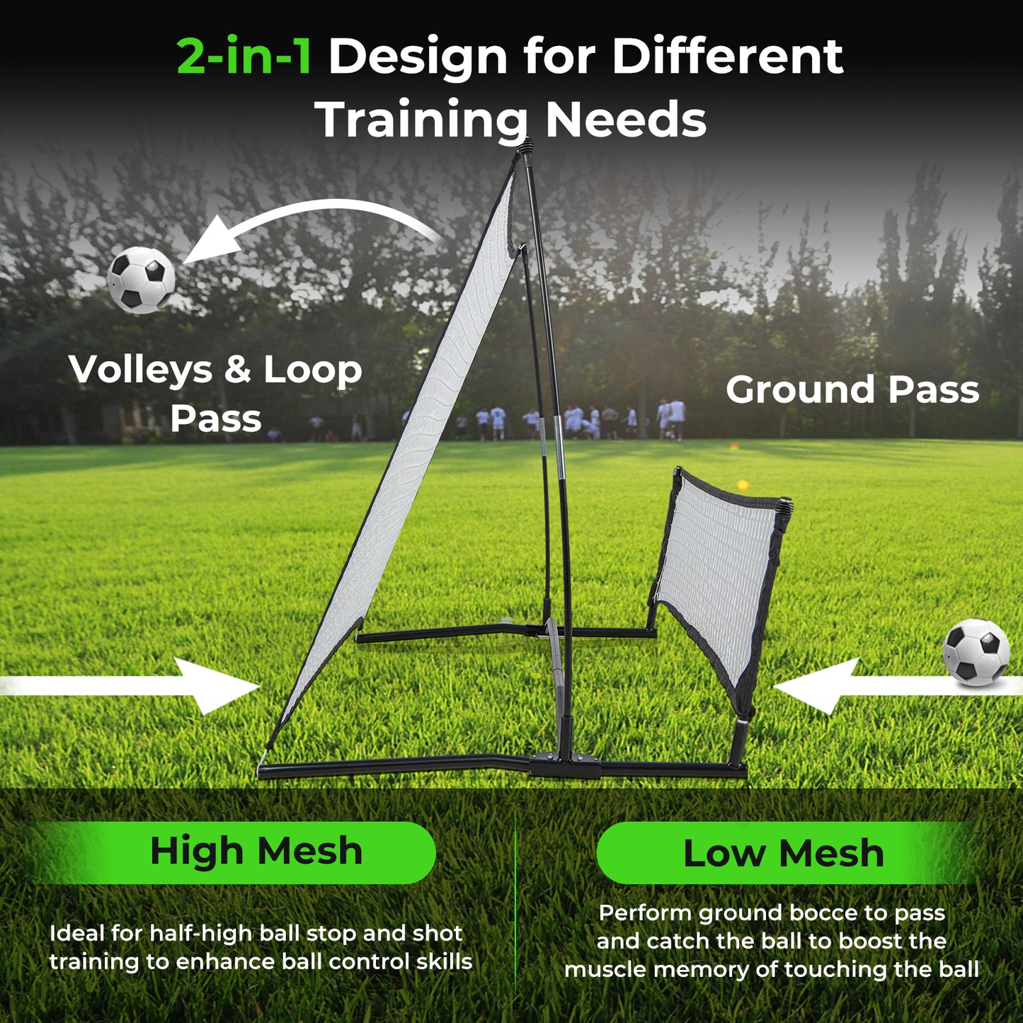 2-in-1 Portable Soccer Rebounder Net with Carrying Bag Kids Crystal