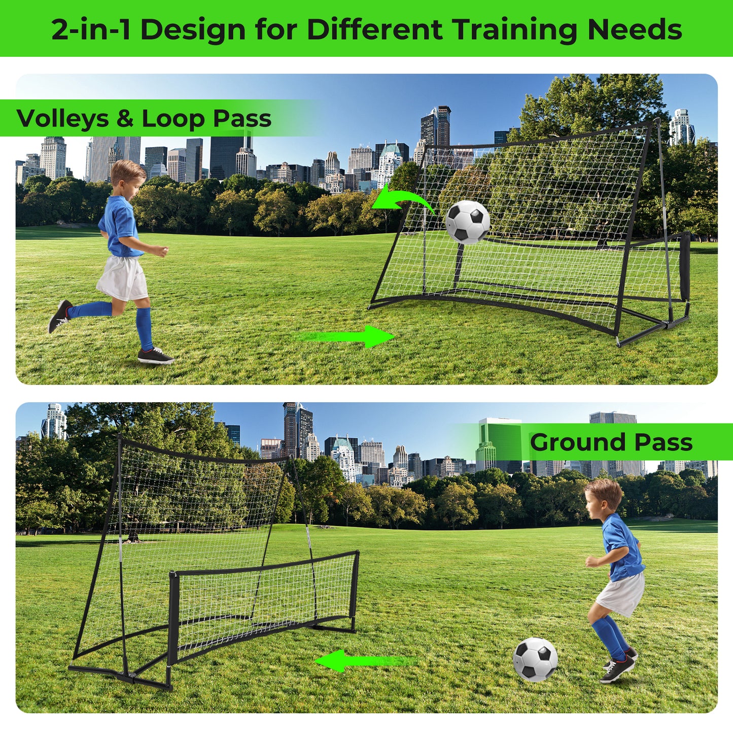 2-in-1 Portable Soccer Rebounder Net with Carrying Bag Kids Crystal