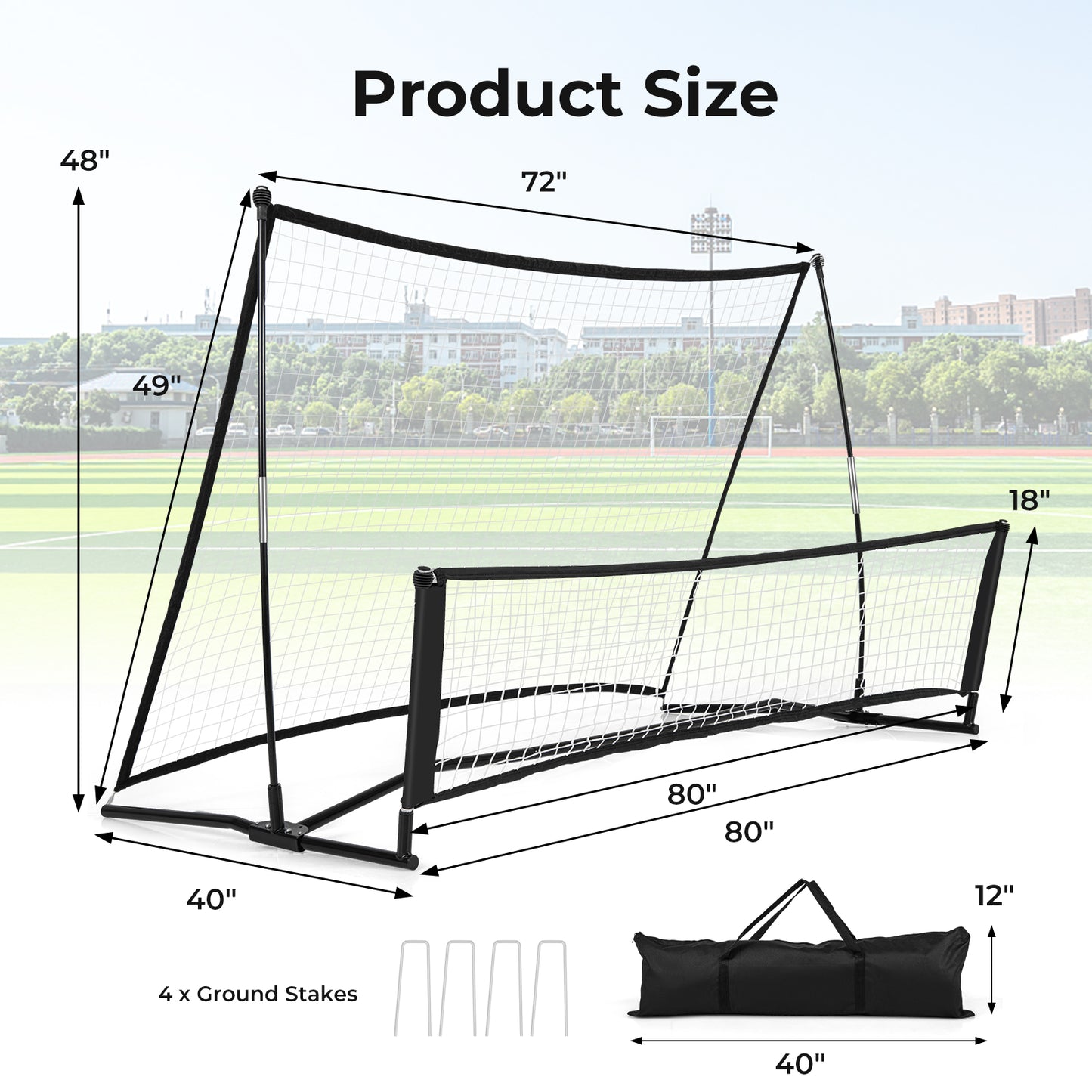 2-in-1 Portable Soccer Rebounder Net with Carrying Bag Kids Crystal