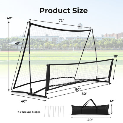 2-in-1 Portable Soccer Rebounder Net with Carrying Bag