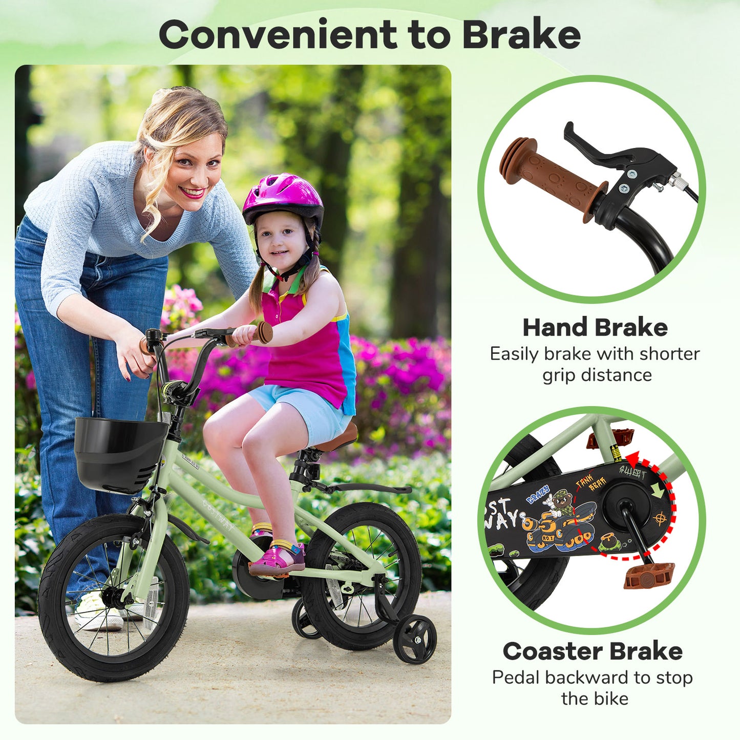 14-Inch Kids Bike Adjustable with Training Wheels for 3-5 Years Old Kids Crystal