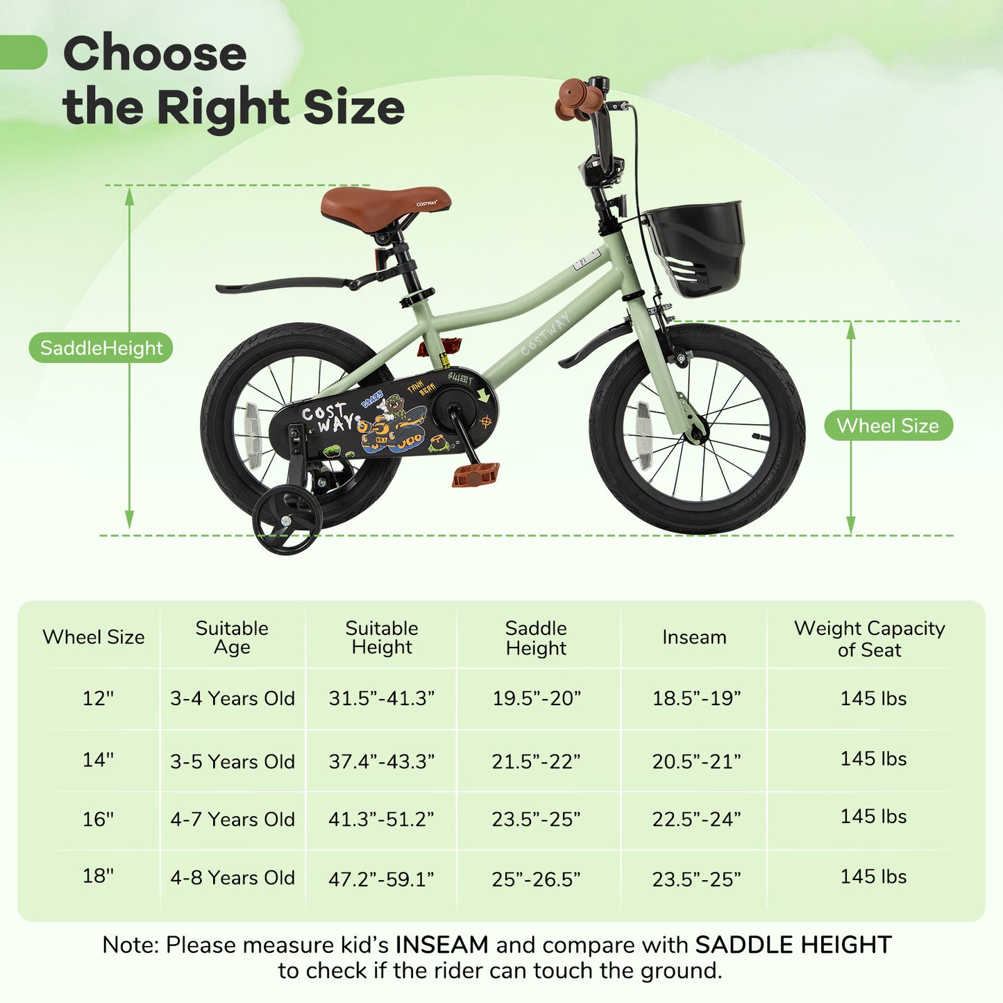 14-Inch Kids Bike Adjustable with Training Wheels for 3-5 Years Old Kids Crystal