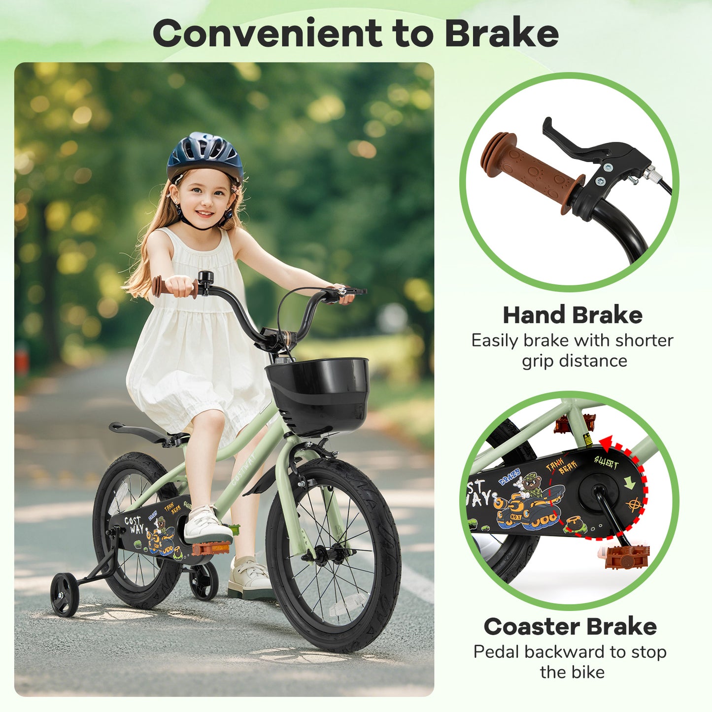16-Inch Kids Bike Adjustable with Training Wheels for 4-7 Years Old Kids Crystal