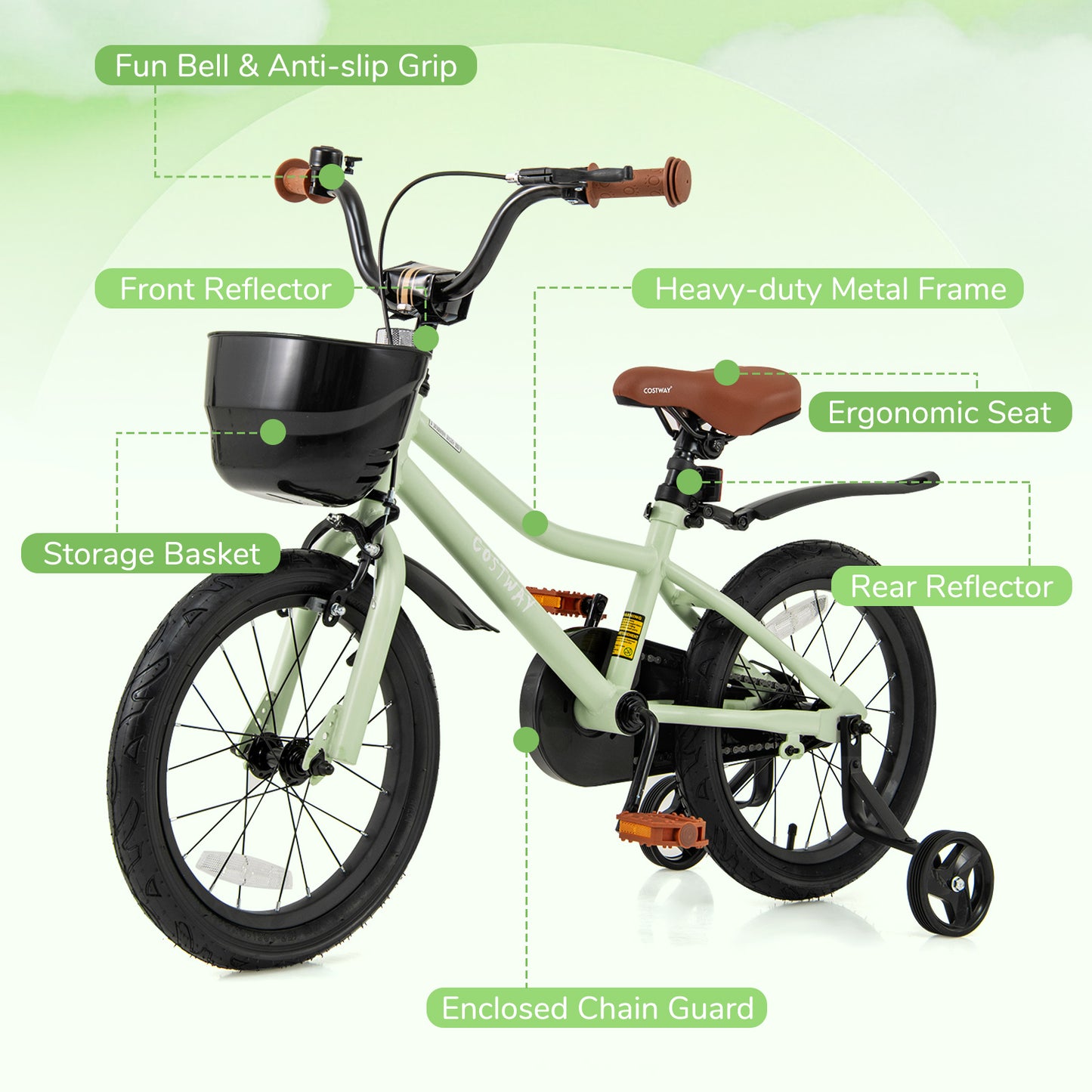 16-Inch Kids Bike Adjustable with Training Wheels for 4-7 Years Old Kids Crystal