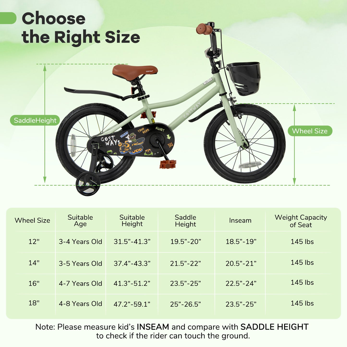 16-Inch Kids Bike Adjustable with Training Wheels for 4-7 Years Old Kids Crystal