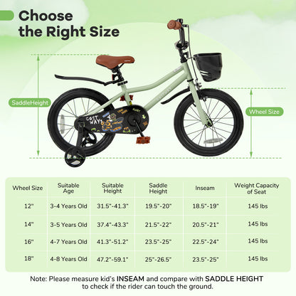 16-Inch Kids Bike Adjustable with Training Wheels for 4-7 Years Old