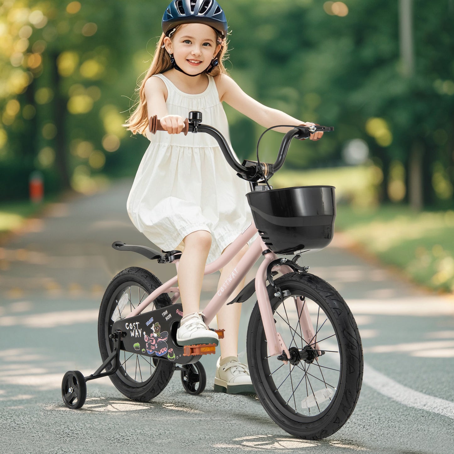 16-Inch Kids Bike with Basket and Adjustable Handlebar for 4-7 Years Old Kids Crystal