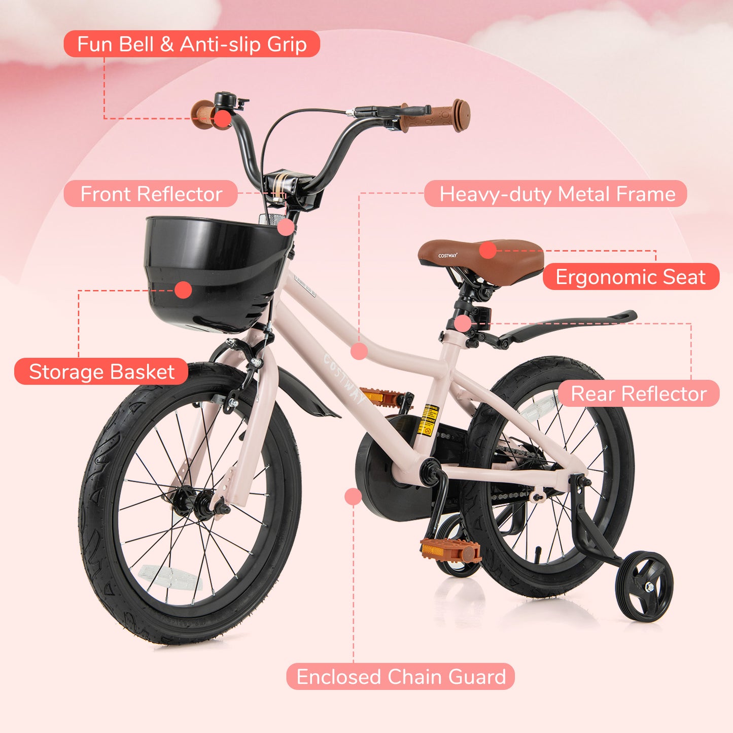 16-Inch Kids Bike with Basket and Adjustable Handlebar for 4-7 Years Old Kids Crystal