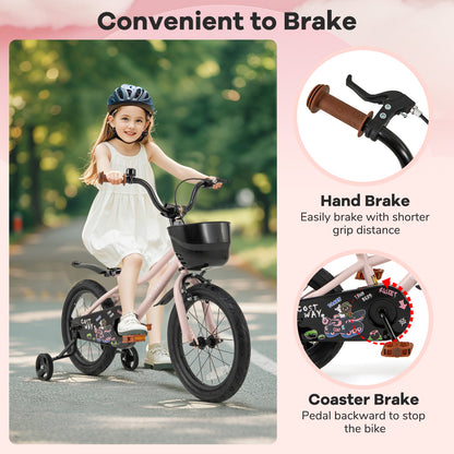 16-Inch Kids Bike with Basket and Adjustable Handlebar for 4-7 Years Old