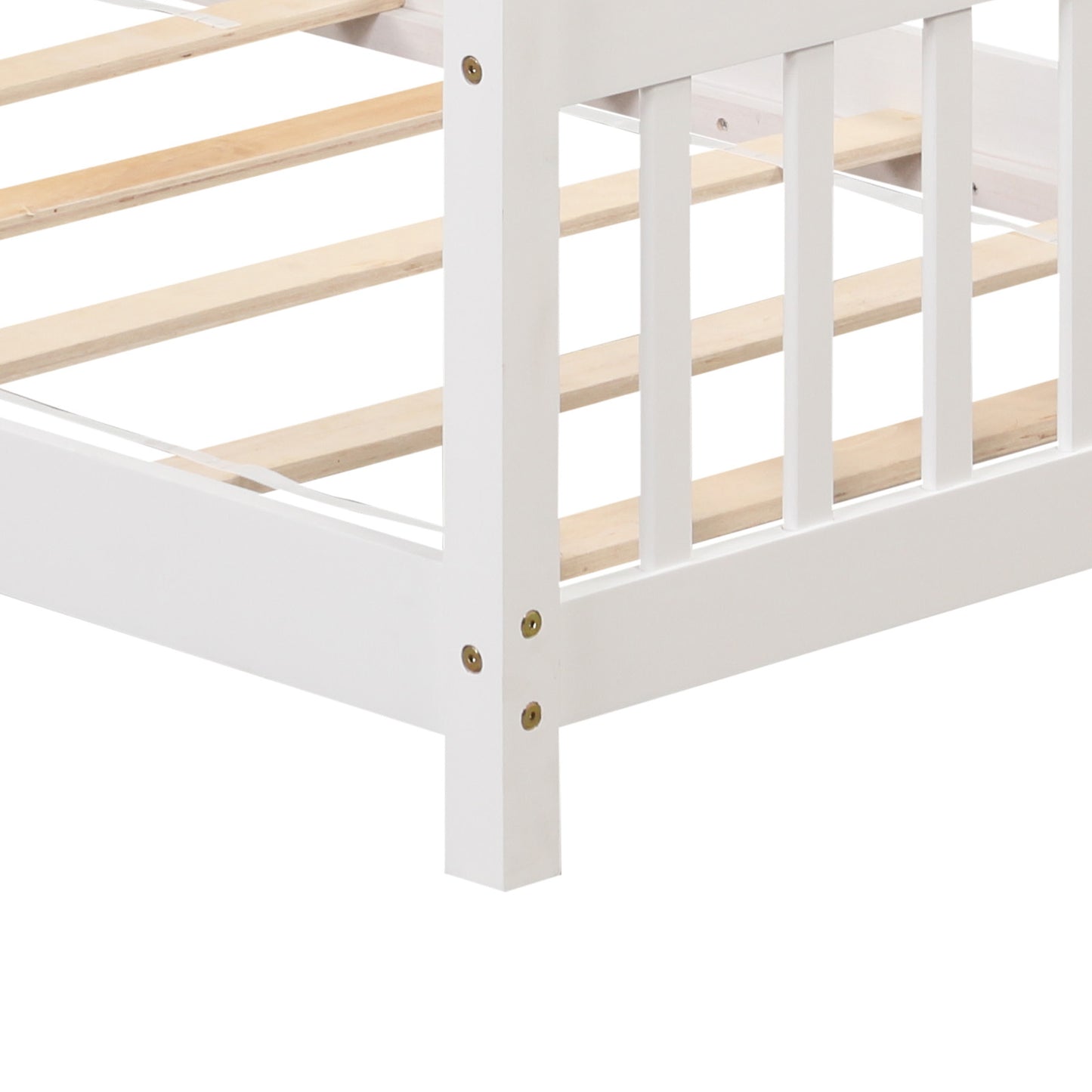 Twin Size Wooden House Bed with Roof-White Kids Crystal