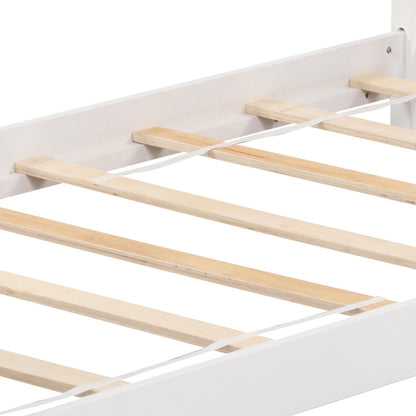 Twin Size Wooden House Bed with Roof-White