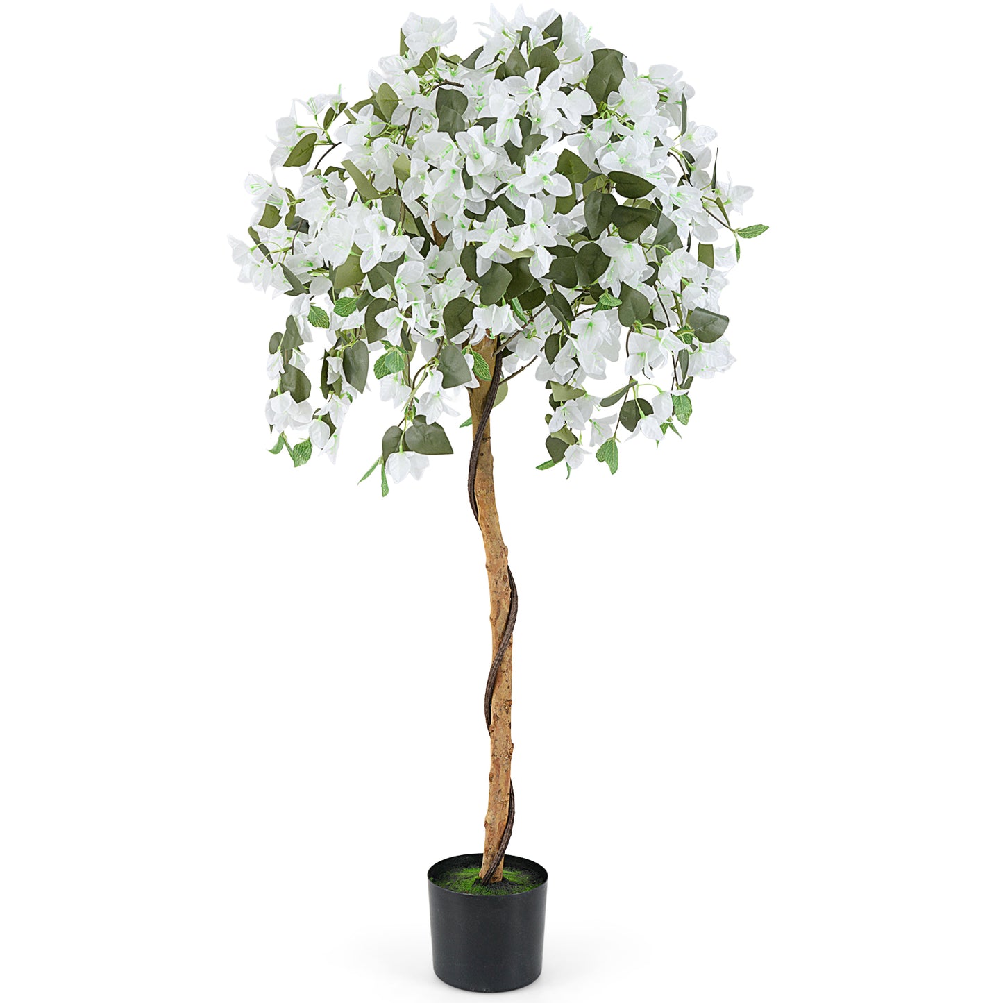 4.5 Feet Artificial Azalea Tree with Cement Pot-White Kids Crystal