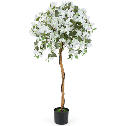 4.5 Feet Artificial Azalea Tree with Cement Pot-White
