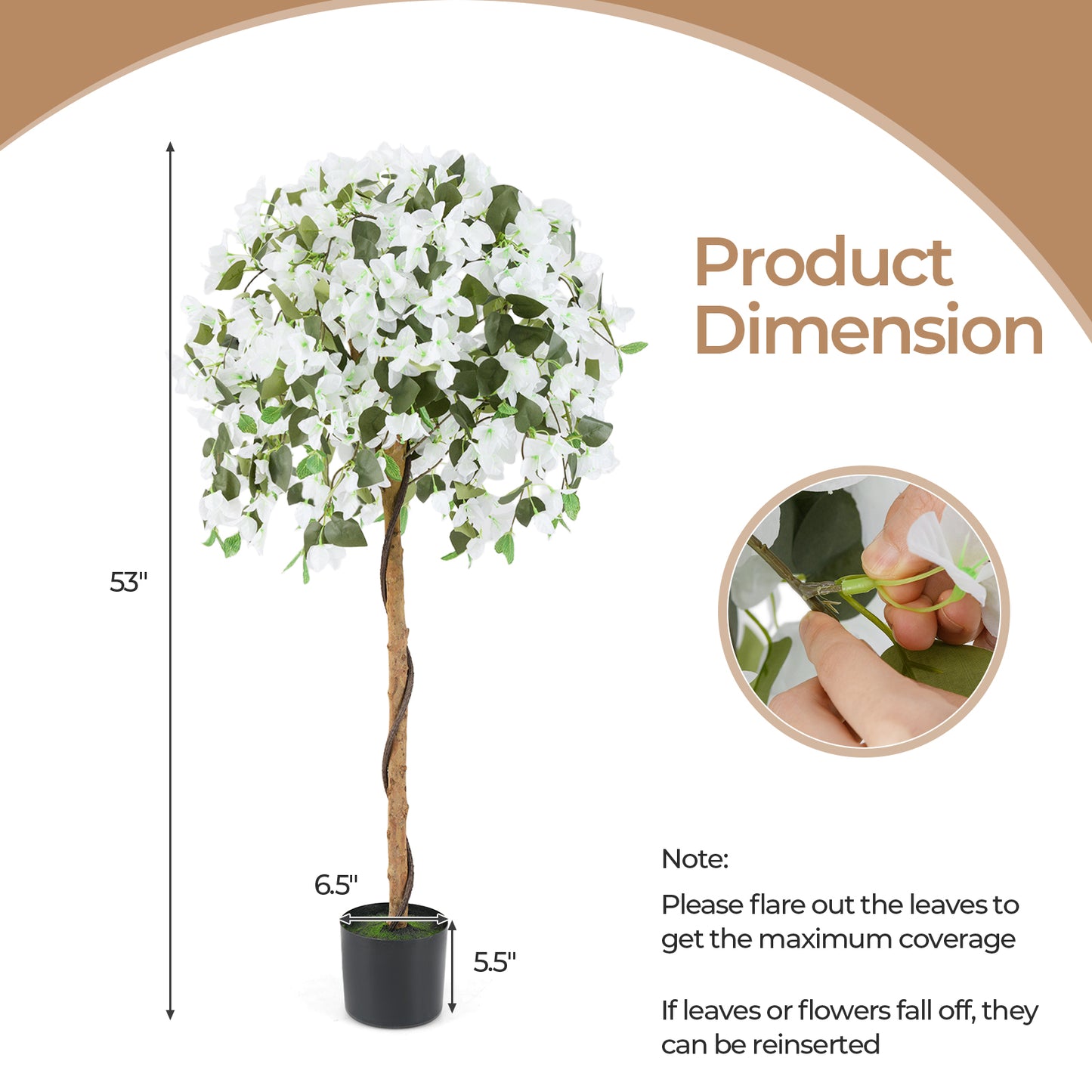 4.5 Feet Artificial Azalea Tree with Cement Pot-White Kids Crystal