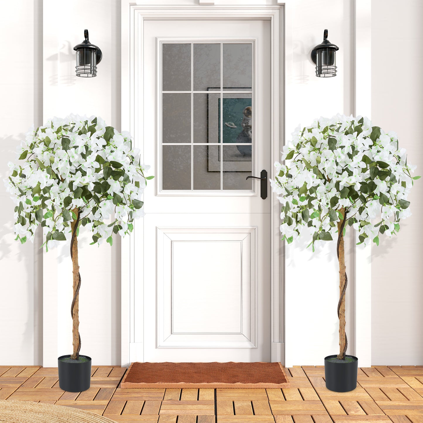 4.5 Feet Artificial Azalea Tree with Cement Pot-White Kids Crystal