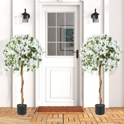 4.5 Feet Artificial Azalea Tree with Cement Pot-White