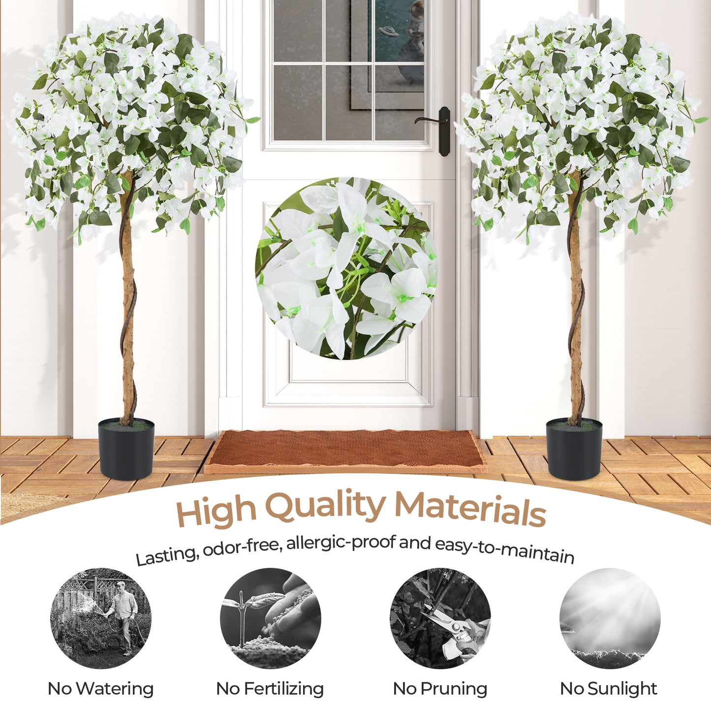 4.5 Feet Artificial Azalea Tree with Cement Pot-White Kids Crystal