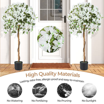 4.5 Feet Artificial Azalea Tree with Cement Pot-White