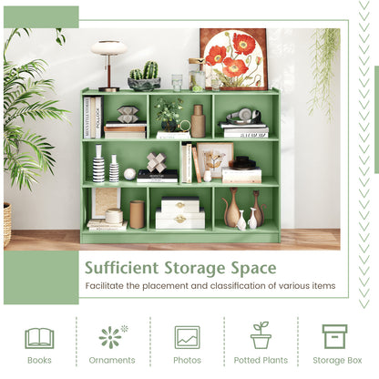3-Tier Open Bookcase 8-Cube Floor Standing Storage Shelves-Green