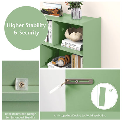 3-Tier Open Bookcase 8-Cube Floor Standing Storage Shelves-Green