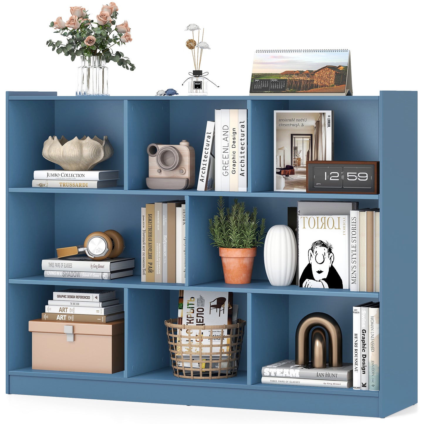 3-Tier Open Bookcase 8-Cube Floor Standing Storage Shelves-Blue Kids Crystal