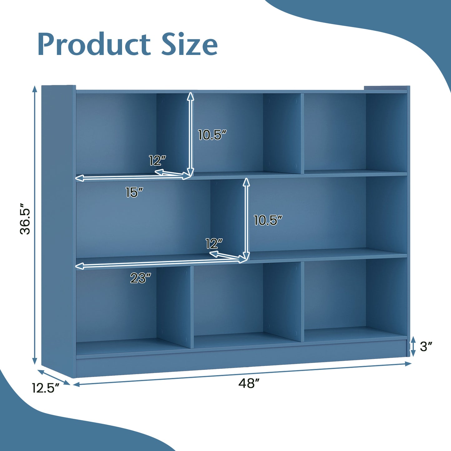 3-Tier Open Bookcase 8-Cube Floor Standing Storage Shelves-Blue Kids Crystal