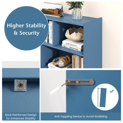 3-Tier Open Bookcase 8-Cube Floor Standing Storage Shelves-Blue