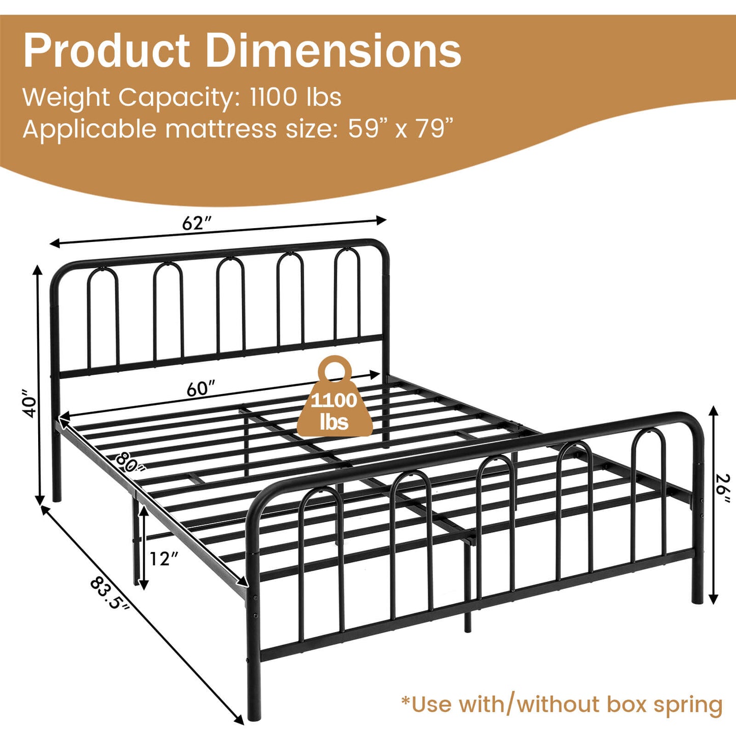 Full/Queen Size Metal Bed Frame with Headboard and Footboard-Queen Size Kids Crystal