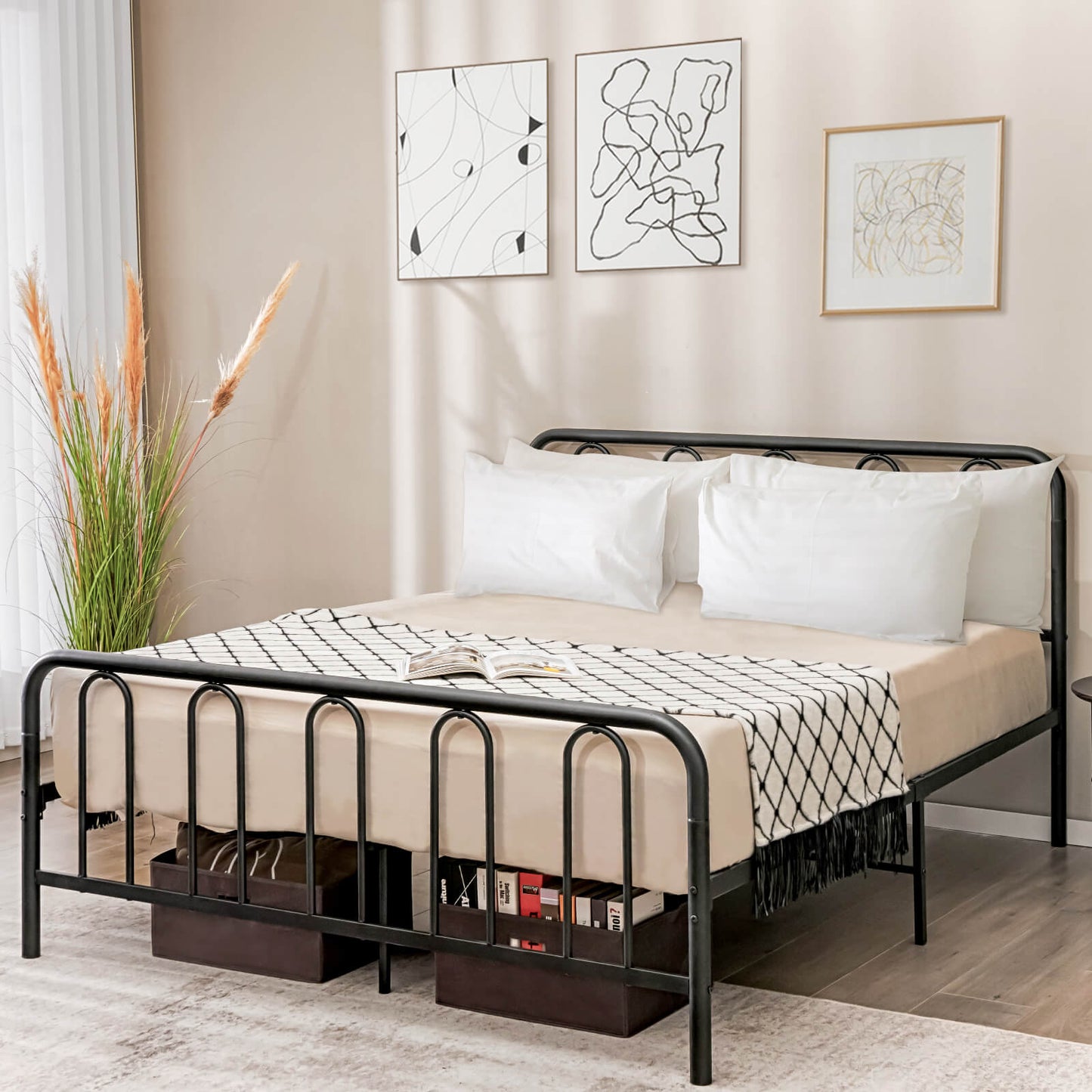 Full/Queen Size Metal Bed Frame with Headboard and Footboard-Queen Size Kids Crystal