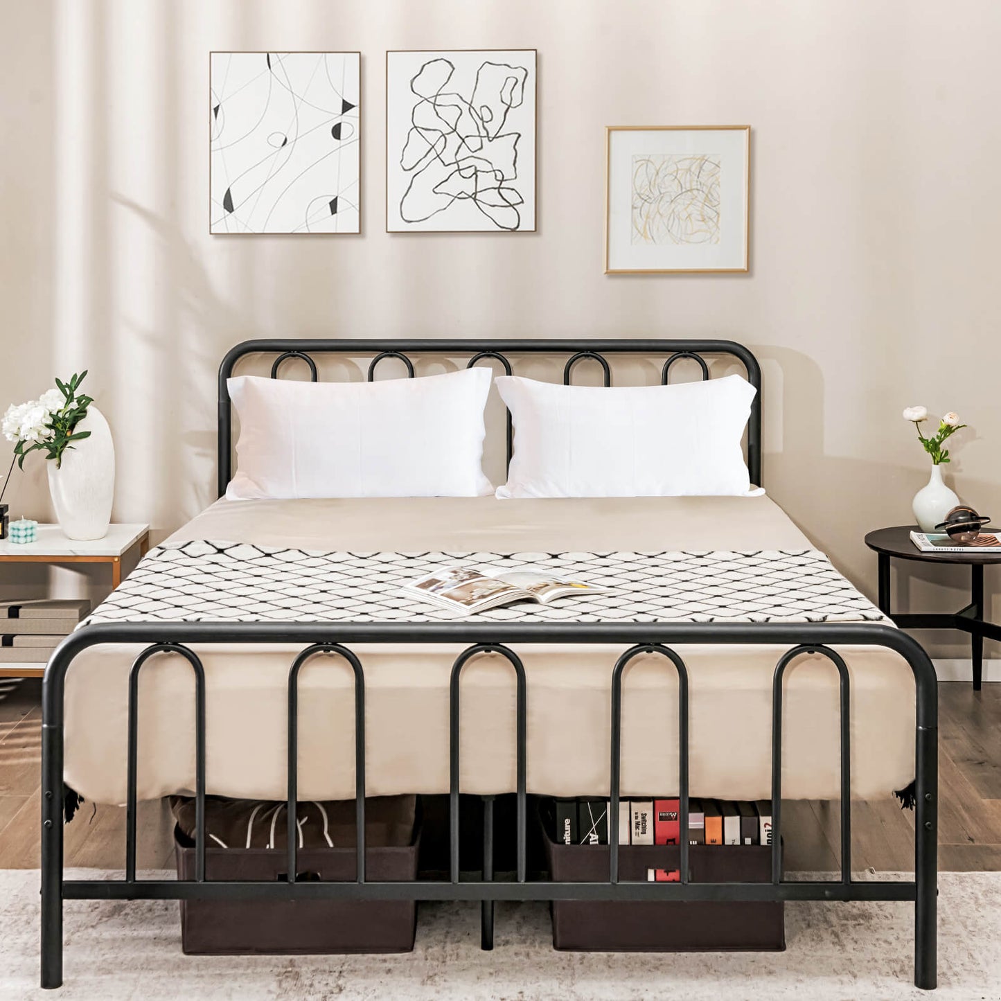 Full/Queen Size Metal Bed Frame with Headboard and Footboard-Queen Size Kids Crystal
