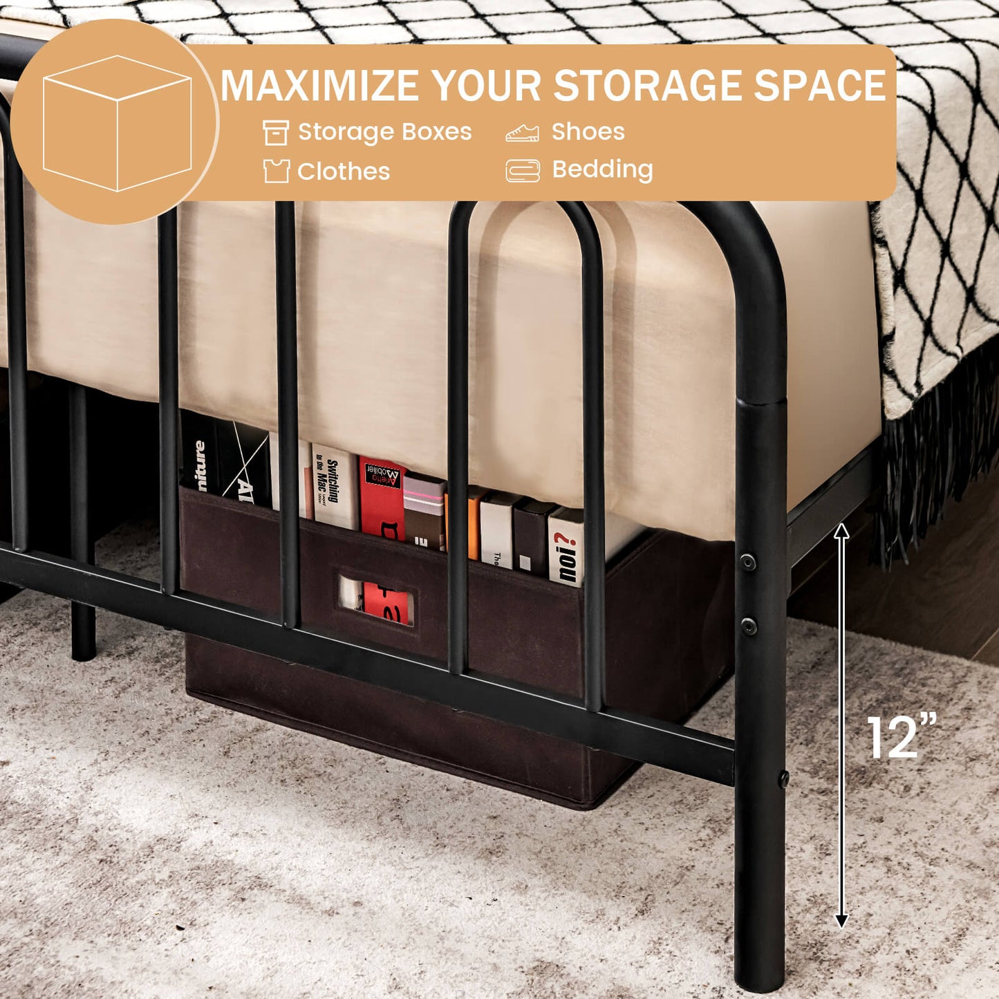 Full/Queen Size Metal Bed Frame with Headboard and Footboard-Queen Size Kids Crystal