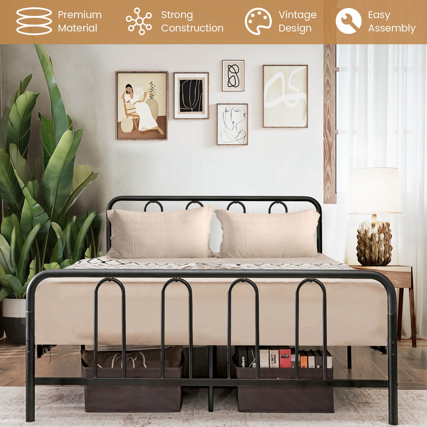 Full/Queen Size Metal Bed Frame with Headboard and Footboard-Full Size Kids Crystal