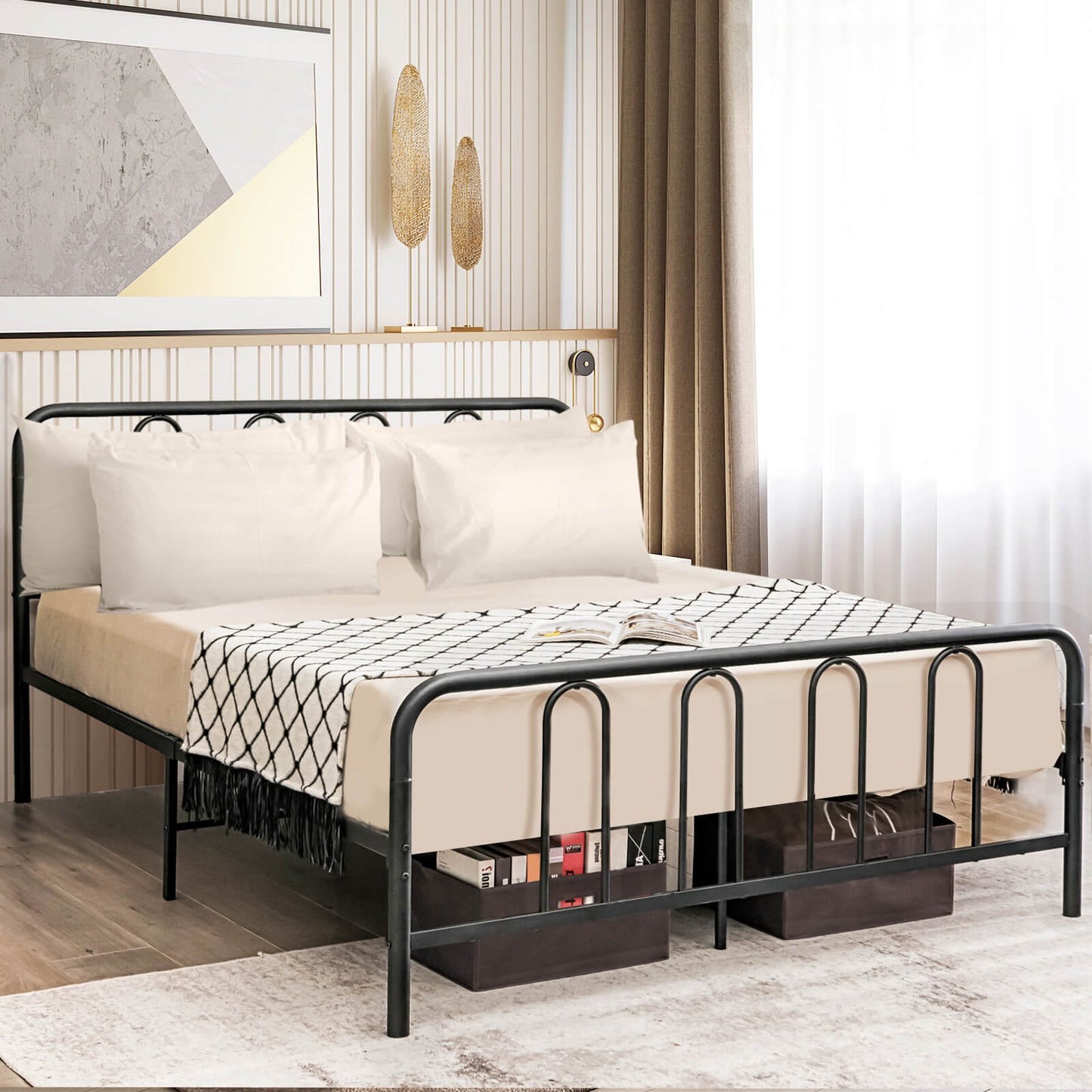 Full/Queen Size Metal Bed Frame with Headboard and Footboard-Full Size Kids Crystal