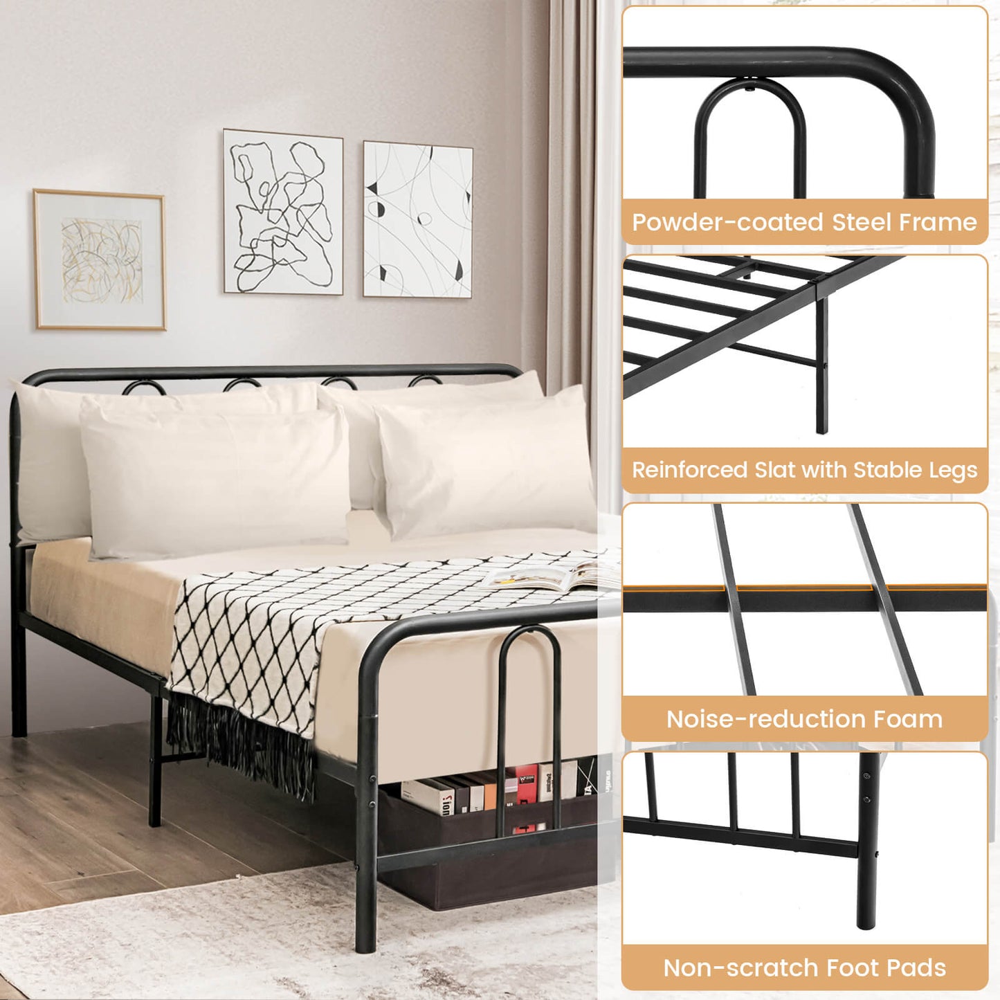 Full/Queen Size Metal Bed Frame with Headboard and Footboard-Full Size Kids Crystal
