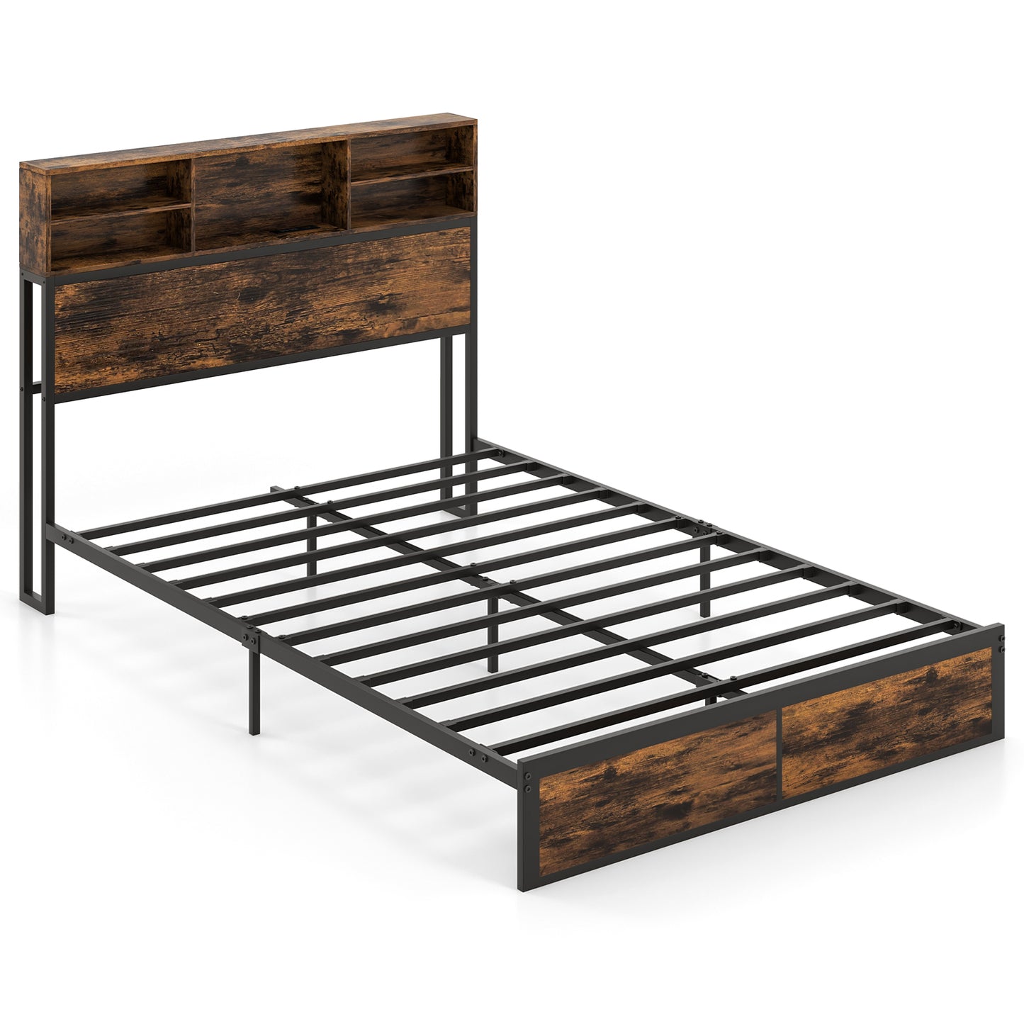 Twin/Full/Queen/King Size Bed Frame with Storage Headboard Industrial Metal Platform Bed-Full Size Kids Crystal