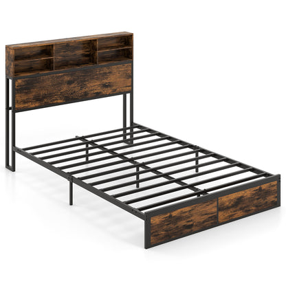 Twin/Full/Queen/King Size Bed Frame with Storage Headboard Industrial Metal Platform Bed-Full Size
