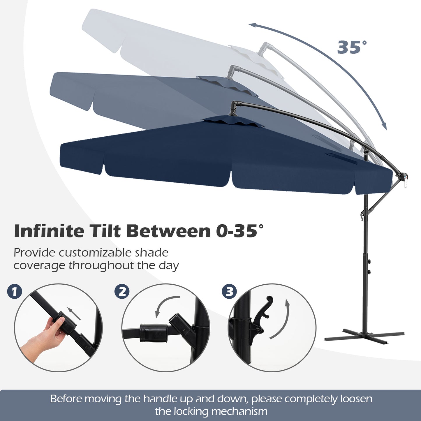 10 Feet Patio Cantilever Umbrella with Cover Tilt Adjustment and Ruffled Edge-Navy Kids Crystal