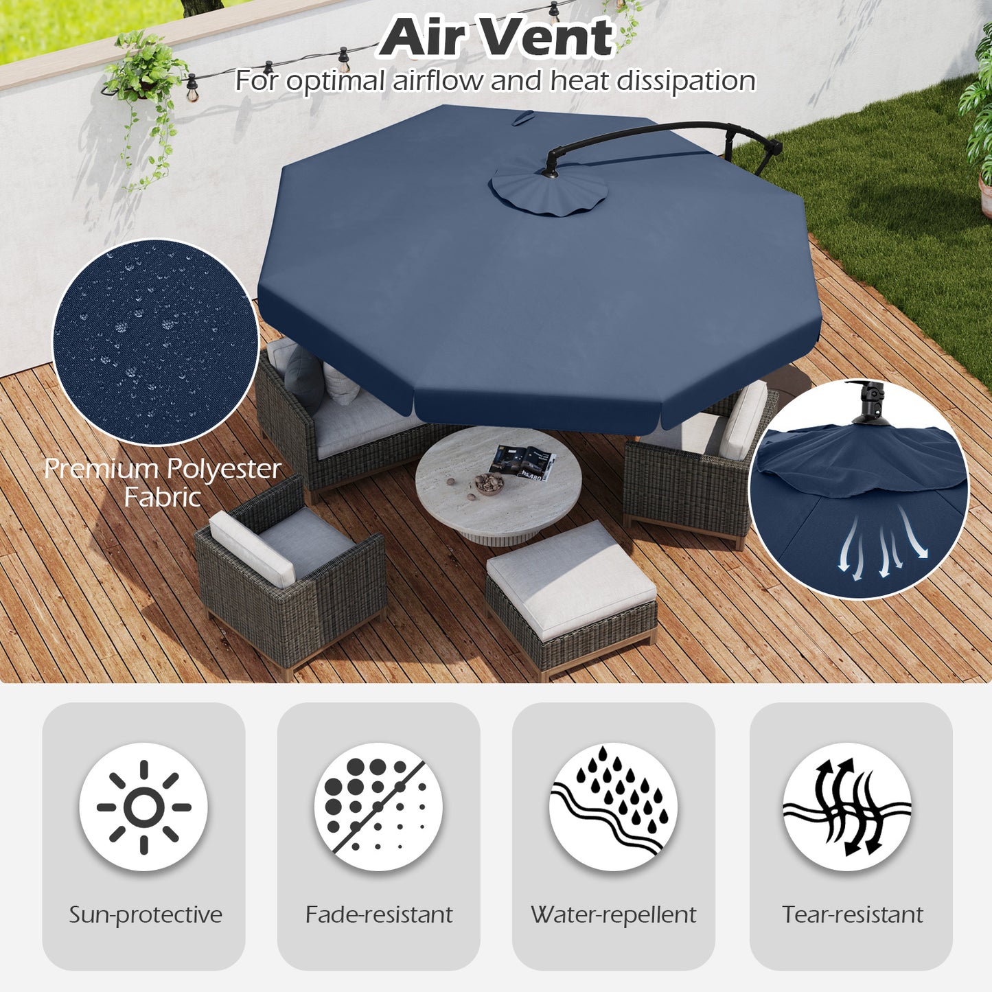 10 Feet Patio Cantilever Umbrella with Cover Tilt Adjustment and Ruffled Edge-Navy Kids Crystal