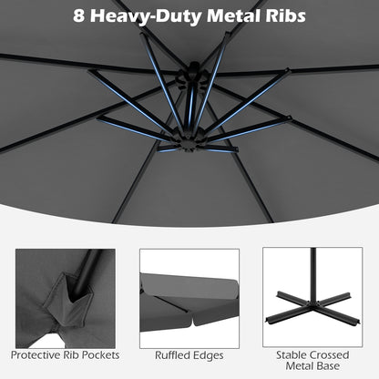 10 Feet Patio Cantilever Umbrella with Cover Tilt Adjustment and Ruffled Edge-Gray