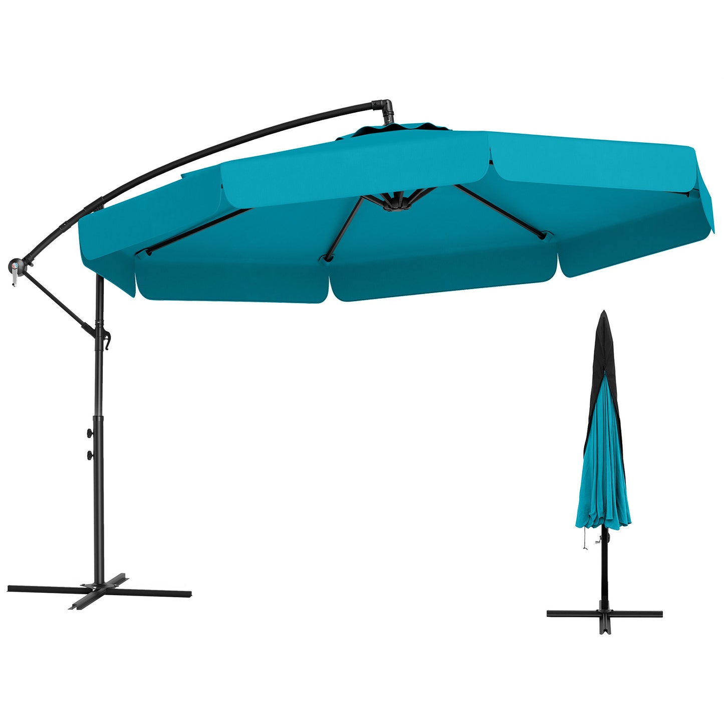 10 Feet Patio Cantilever Umbrella with Cover Tilt Adjustment and Ruffled Edge-Turquoise Kids Crystal