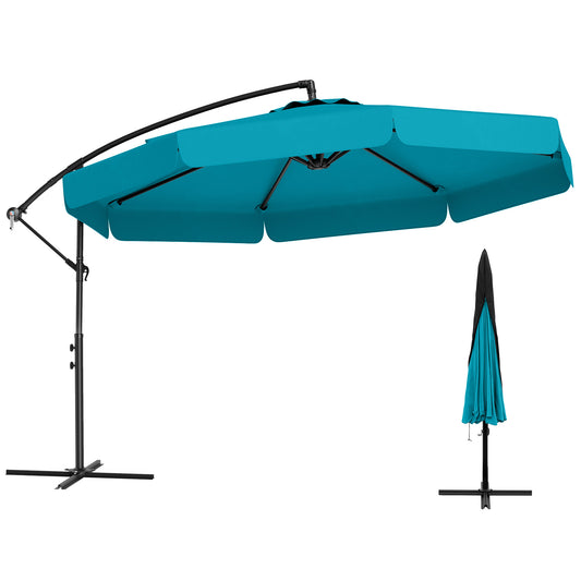 10 Feet Patio Cantilever Umbrella with Cover Tilt Adjustment and Ruffled Edge-Turquoise Kids Crystal