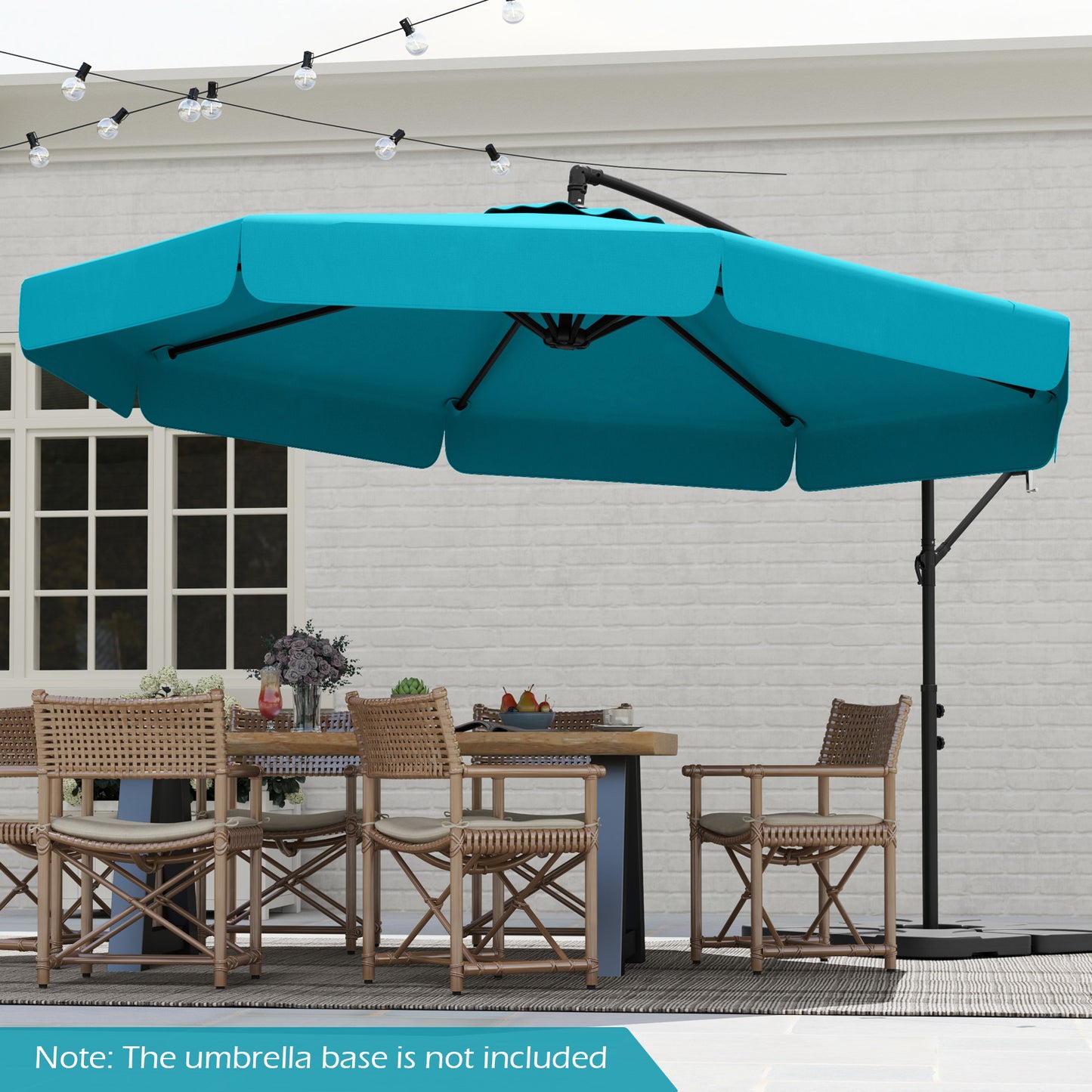 10 Feet Patio Cantilever Umbrella with Cover Tilt Adjustment and Ruffled Edge-Turquoise Kids Crystal