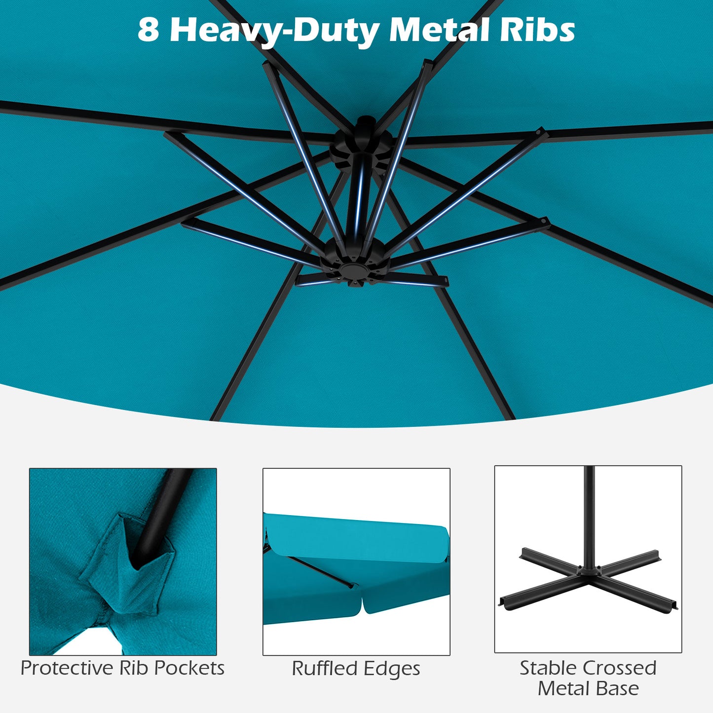 10 Feet Patio Cantilever Umbrella with Cover Tilt Adjustment and Ruffled Edge-Turquoise Kids Crystal