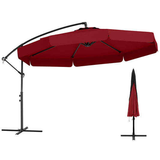 10 Feet Patio Cantilever Umbrella with Cover Tilt Adjustment and Ruffled Edge-Wine Kids Crystal