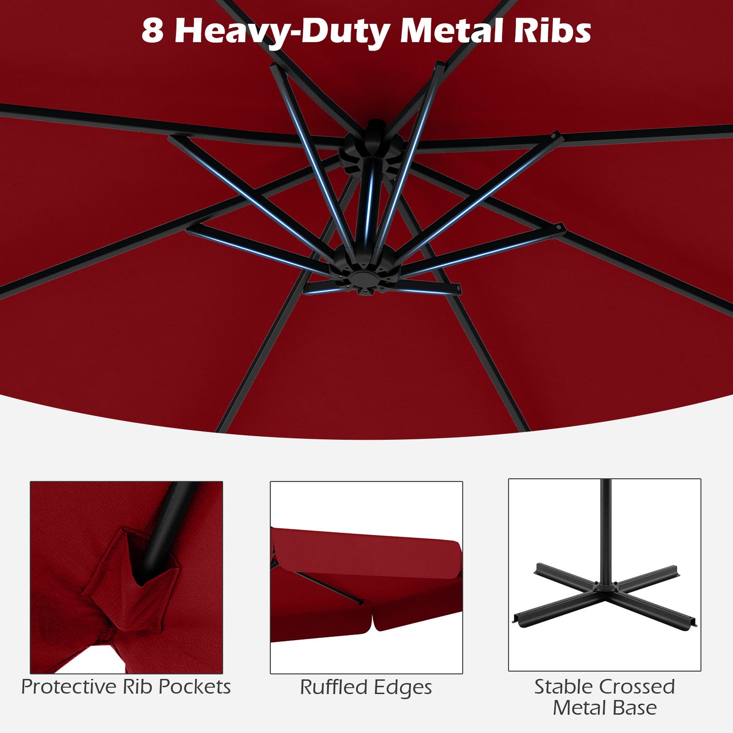 10 Feet Patio Cantilever Umbrella with Cover Tilt Adjustment and Ruffled Edge-Wine Kids Crystal