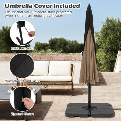 10 Feet Patio Cantilever Umbrella with Cover Tilt Adjustment and Ruffled Edge-Taupe