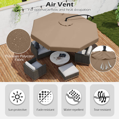 10 Feet Patio Cantilever Umbrella with Cover Tilt Adjustment and Ruffled Edge-Taupe