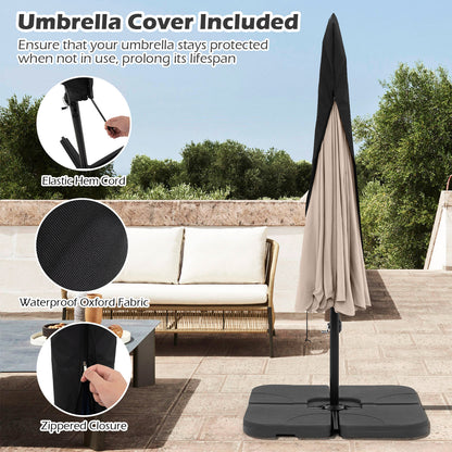 10 Feet Patio Cantilever Umbrella with Cover Tilt Adjustment and Ruffled Edge-Beige